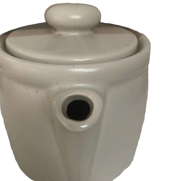 Vintage McCoy Pottery Sandstone Teapot Striped Brown Cream Tan 1418 Signed - Picture 4 of 11